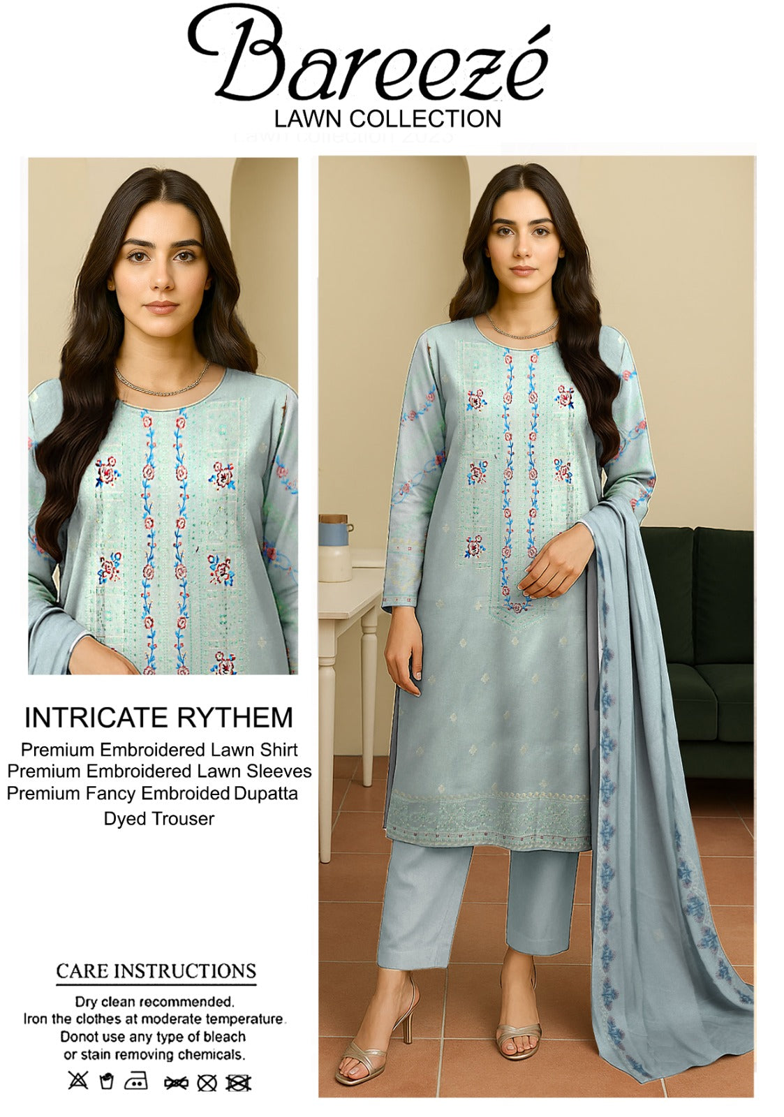 3PC Bareeze Embroidered Lawn