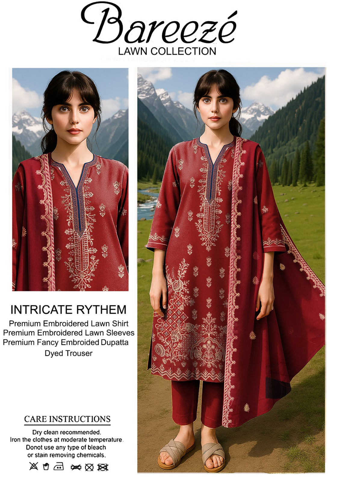 3PC Bareeze Embroidered Lawn